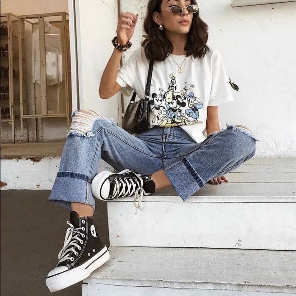 Black platform high top converse